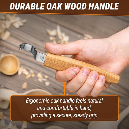 Spoon Carving Hook Knife SK1 - Spoon Carving Tools Right-Handed - Crooked Whittling Knife for Spoons Kuksa Bowls and Cups, Whittling Tools for Beginners and Professional Carvers