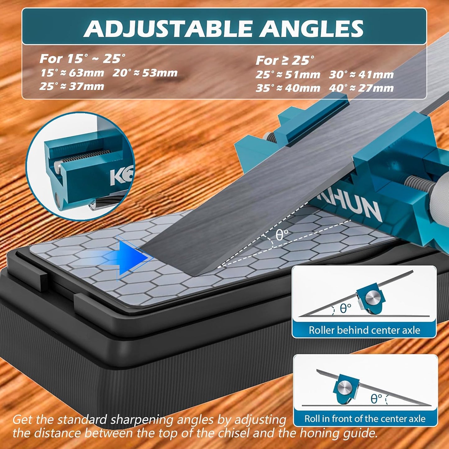Chisel Honing Guide with Whetstone – Adjustable Sharpening Jig for Chisels and Plane Irons (0.2”–2.55”) – Anti-Rust Metal Body – Smooth Rolling Sharpening Tool Kit