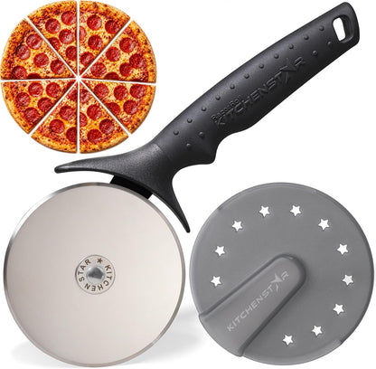 16-Inch Pizza Cutter Rocker Blade, 304 Stainless Steel Slicer Knife, Silver | Keeps Toppings Intact, Super Sharp, Protective Cover Included, Best for Large Pizzas, Dishwasher Safe