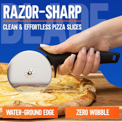 16-Inch Pizza Cutter Rocker Blade, 304 Stainless Steel Slicer Knife, Silver | Keeps Toppings Intact, Super Sharp, Protective Cover Included, Best for Large Pizzas, Dishwasher Safe