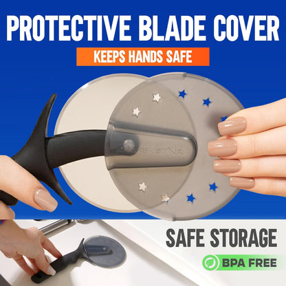 16-Inch Pizza Cutter Rocker Blade, 304 Stainless Steel Slicer Knife, Silver | Keeps Toppings Intact, Super Sharp, Protective Cover Included, Best for Large Pizzas, Dishwasher Safe