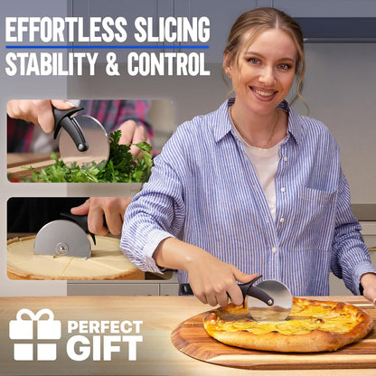 16-Inch Pizza Cutter Rocker Blade, 304 Stainless Steel Slicer Knife, Silver | Keeps Toppings Intact, Super Sharp, Protective Cover Included, Best for Large Pizzas, Dishwasher Safe