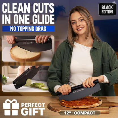 16-Inch Pizza Cutter Rocker Blade, 304 Stainless Steel Slicer Knife, Silver | Keeps Toppings Intact, Super Sharp, Protective Cover Included, Best for Large Pizzas, Dishwasher Safe