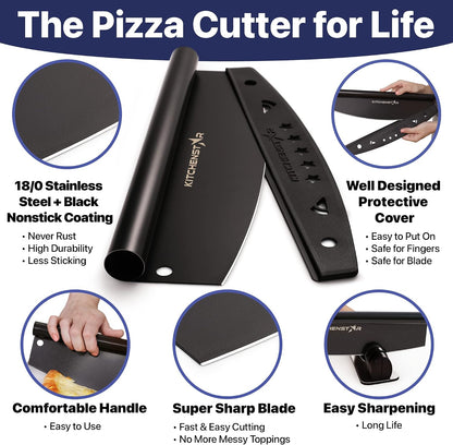 16-Inch Pizza Cutter Rocker Blade, 304 Stainless Steel Slicer Knife, Silver | Keeps Toppings Intact, Super Sharp, Protective Cover Included, Best for Large Pizzas, Dishwasher Safe