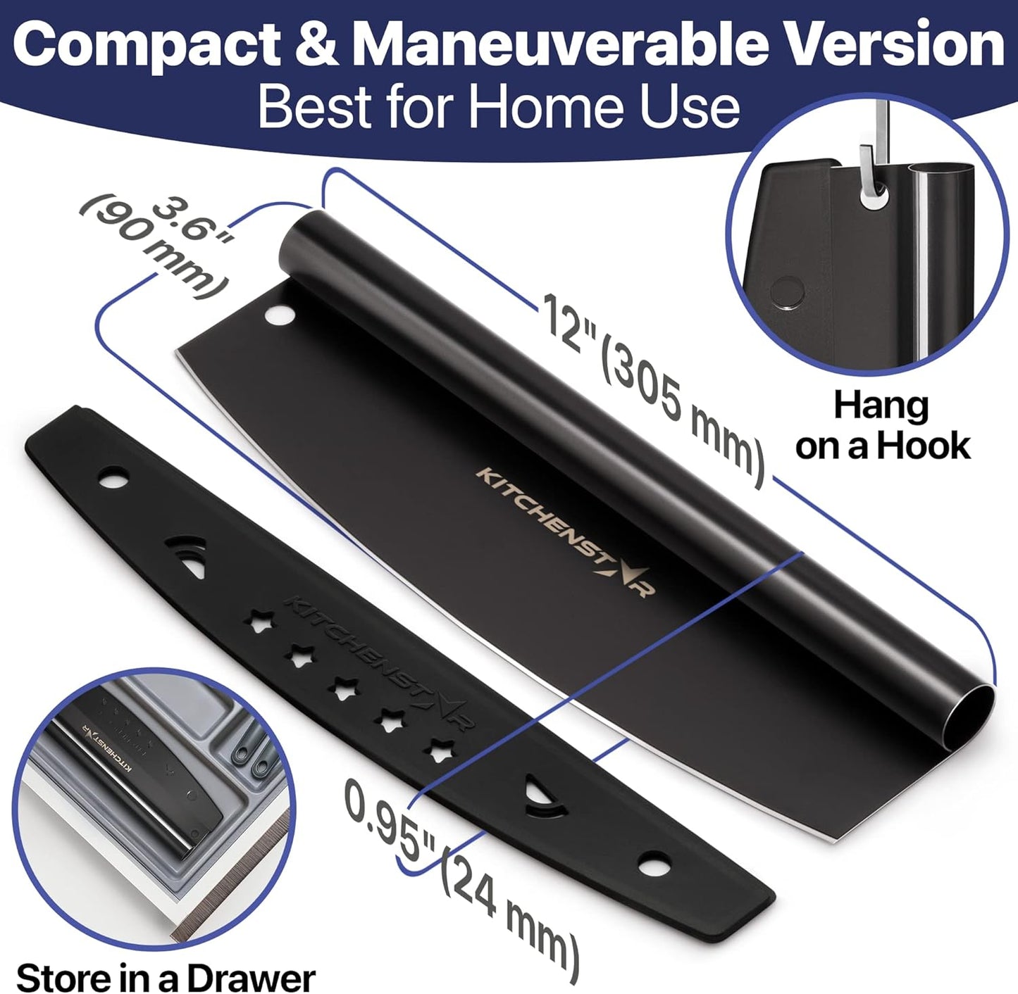 16-Inch Pizza Cutter Rocker Blade, 304 Stainless Steel Slicer Knife, Silver | Keeps Toppings Intact, Super Sharp, Protective Cover Included, Best for Large Pizzas, Dishwasher Safe