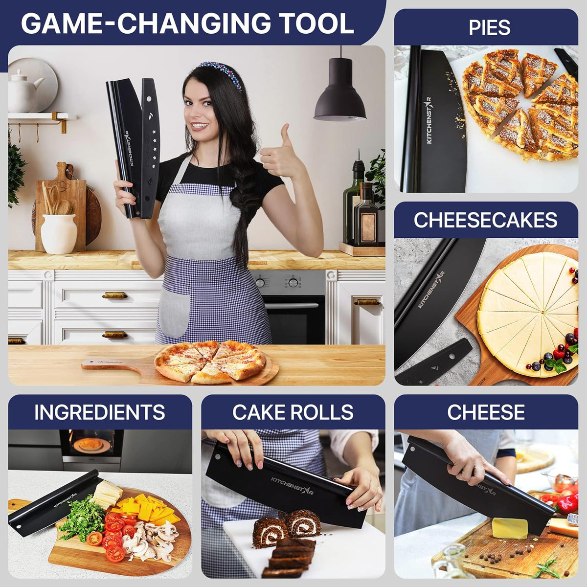 16-Inch Pizza Cutter Rocker Blade, 304 Stainless Steel Slicer Knife, Silver | Keeps Toppings Intact, Super Sharp, Protective Cover Included, Best for Large Pizzas, Dishwasher Safe