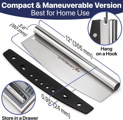 16-Inch Pizza Cutter Rocker Blade, 304 Stainless Steel Slicer Knife, Silver | Keeps Toppings Intact, Super Sharp, Protective Cover Included, Best for Large Pizzas, Dishwasher Safe