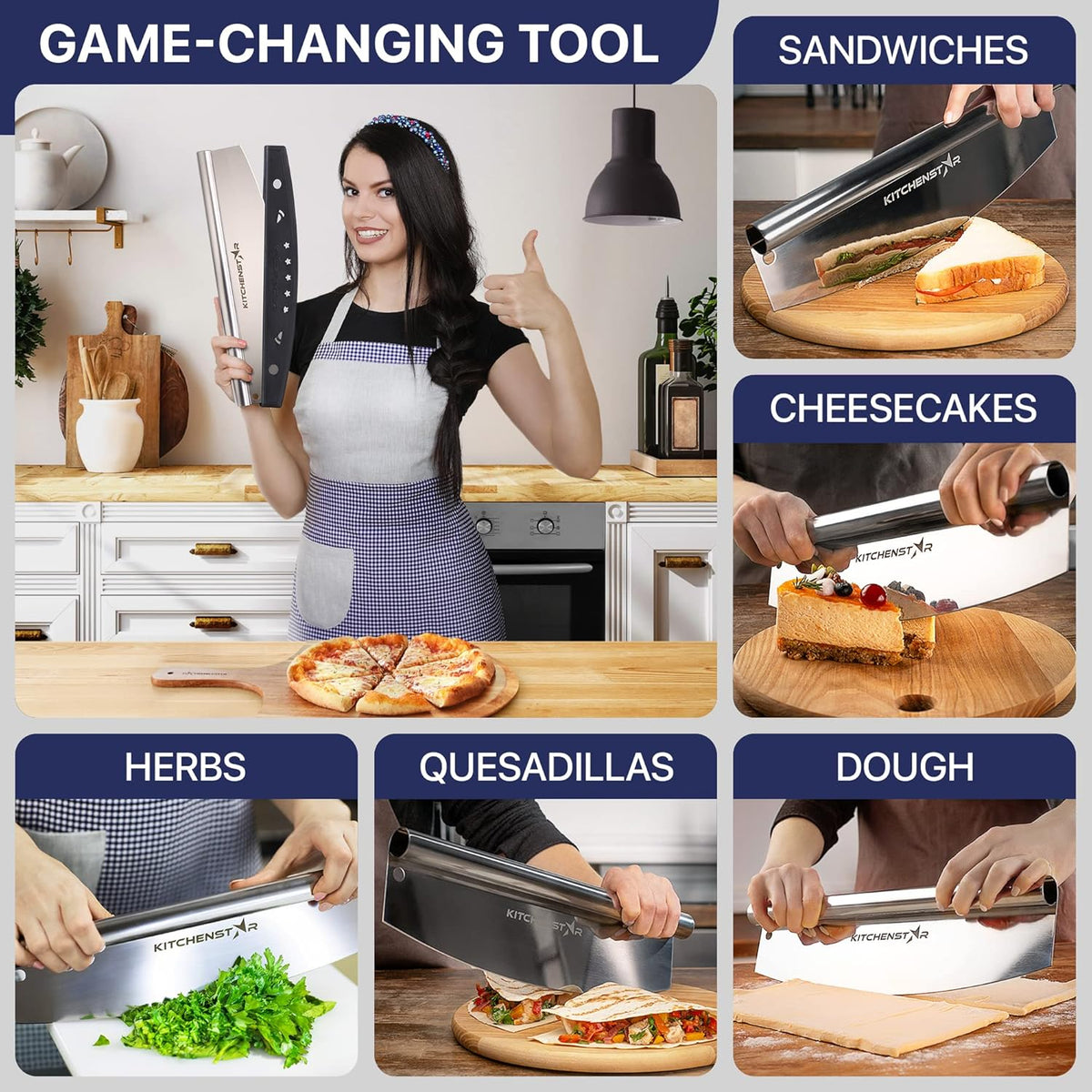 16-Inch Pizza Cutter Rocker Blade, 304 Stainless Steel Slicer Knife, Silver | Keeps Toppings Intact, Super Sharp, Protective Cover Included, Best for Large Pizzas, Dishwasher Safe