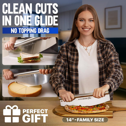 16-Inch Pizza Cutter Rocker Blade, 304 Stainless Steel Slicer Knife, Silver | Keeps Toppings Intact, Super Sharp, Protective Cover Included, Best for Large Pizzas, Dishwasher Safe