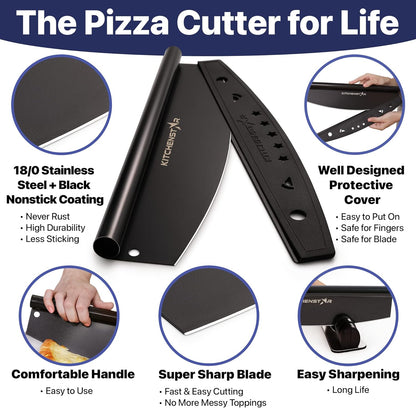 16-Inch Pizza Cutter Rocker Blade, 304 Stainless Steel Slicer Knife, Silver | Keeps Toppings Intact, Super Sharp, Protective Cover Included, Best for Large Pizzas, Dishwasher Safe