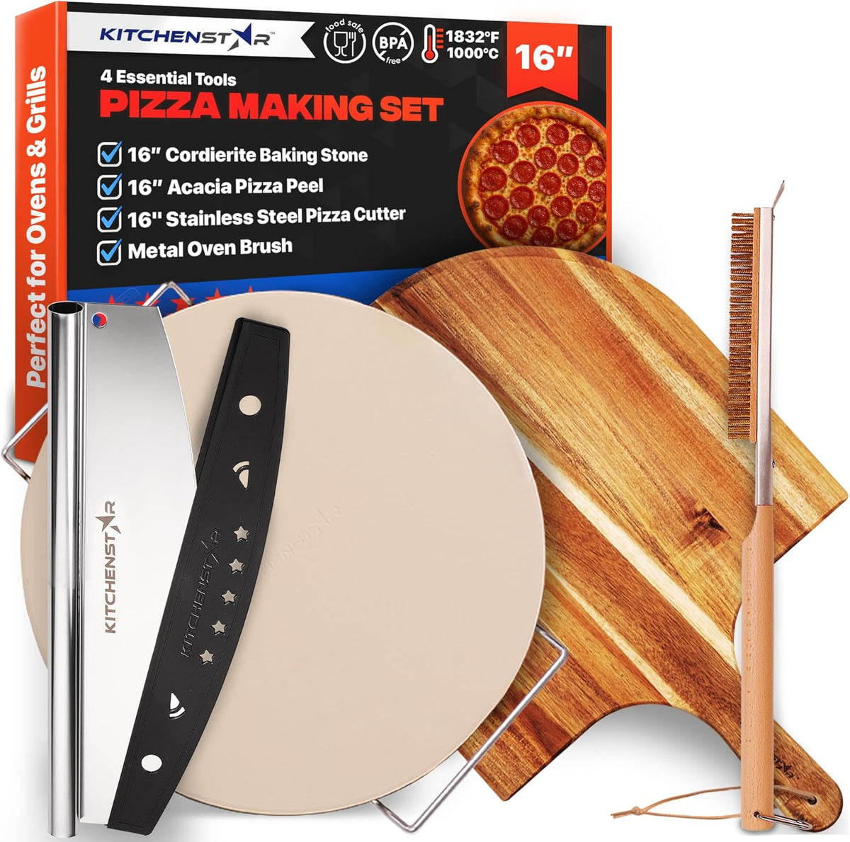 16-Inch Pizza Cutter Rocker Blade, 304 Stainless Steel Slicer Knife, Silver | Keeps Toppings Intact, Super Sharp, Protective Cover Included, Best for Large Pizzas, Dishwasher Safe
