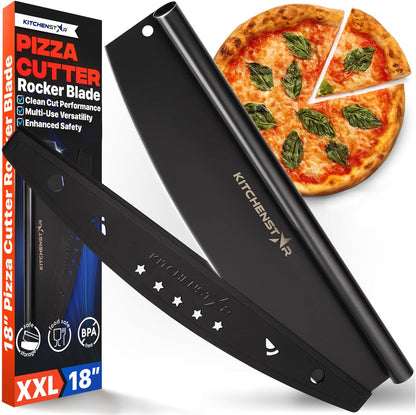 16-Inch Pizza Cutter Rocker Blade, 304 Stainless Steel Slicer Knife, Silver | Keeps Toppings Intact, Super Sharp, Protective Cover Included, Best for Large Pizzas, Dishwasher Safe