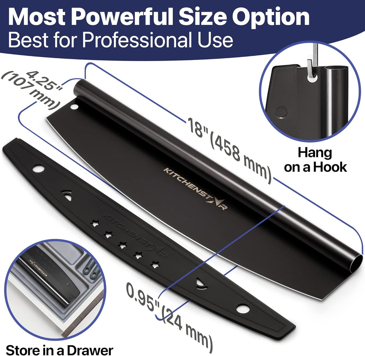 16-Inch Pizza Cutter Rocker Blade, 304 Stainless Steel Slicer Knife, Silver | Keeps Toppings Intact, Super Sharp, Protective Cover Included, Best for Large Pizzas, Dishwasher Safe