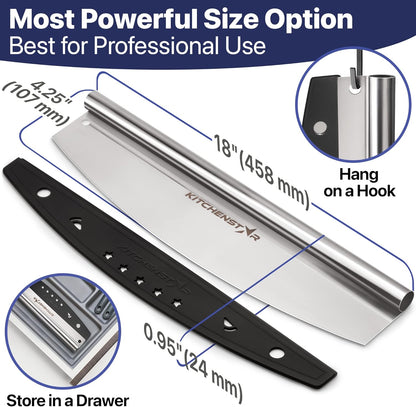 16-Inch Pizza Cutter Rocker Blade, 304 Stainless Steel Slicer Knife, Silver | Keeps Toppings Intact, Super Sharp, Protective Cover Included, Best for Large Pizzas, Dishwasher Safe