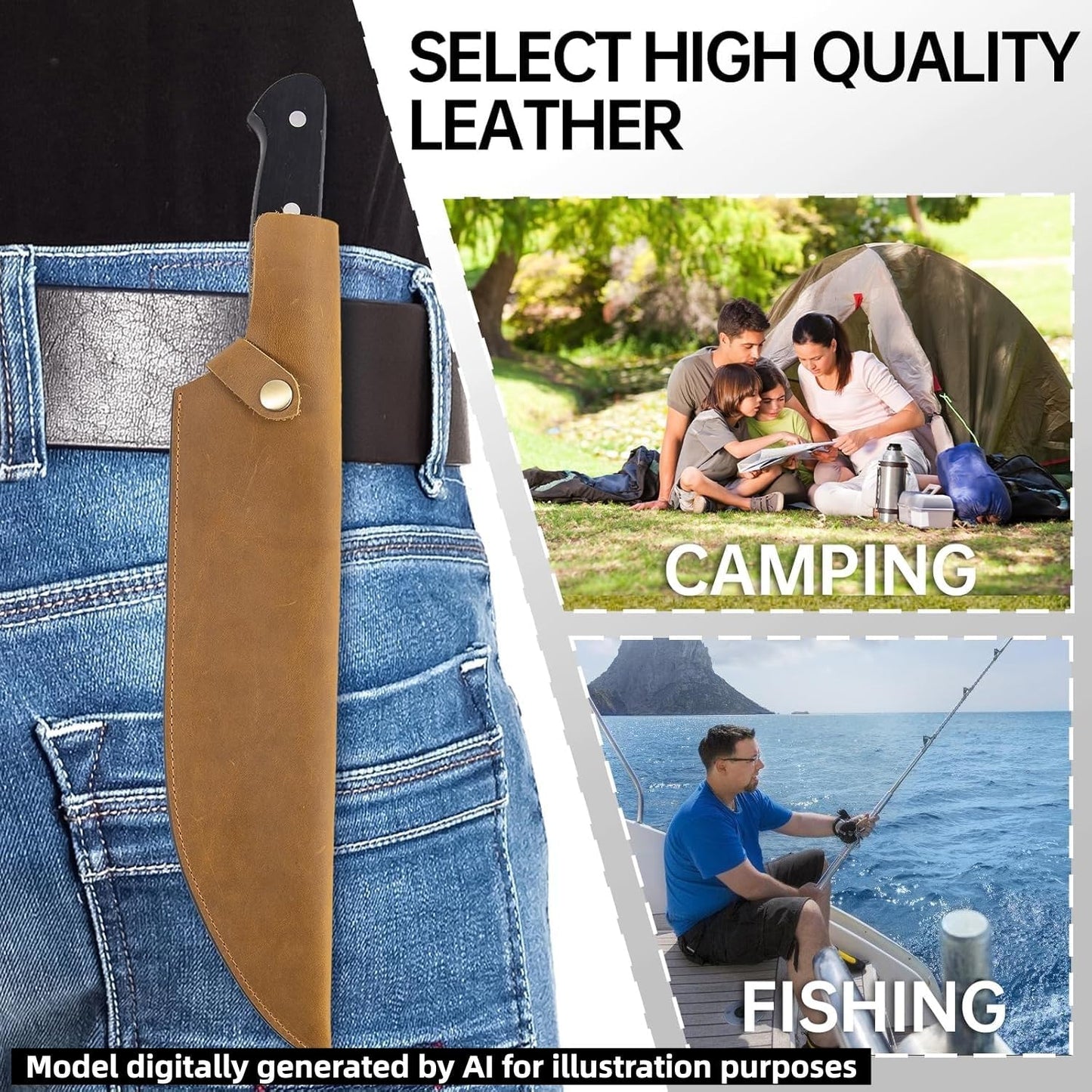 Leather Sheath for 8 Inch Boning Knife, for belt Knife Holster belt, Knife Scabbard Cover, Shop Knife Sheath Knives Sleeves Case Edge Guards Blade Protectors for Outdoor Camping