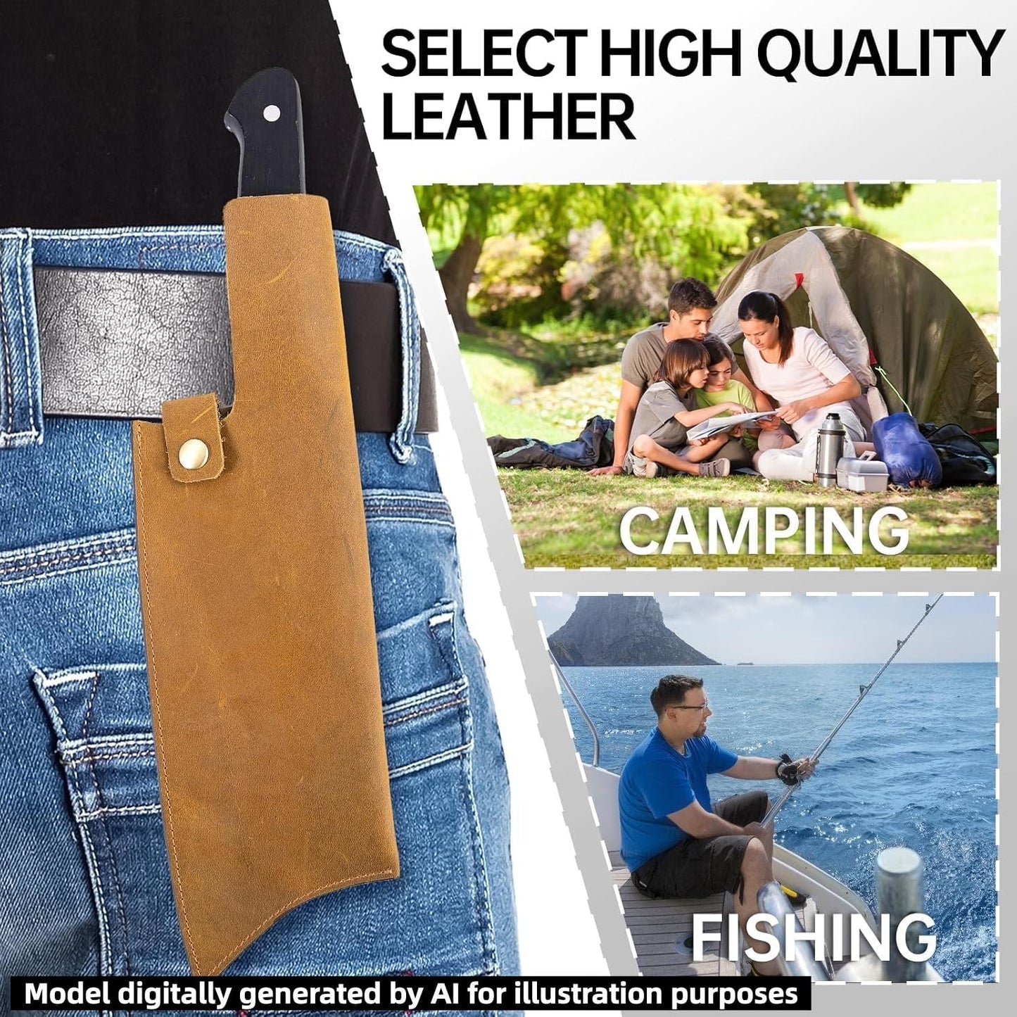 Leather Sheath for 8 Inch Boning Knife, for belt Knife Holster belt, Knife Scabbard Cover, Shop Knife Sheath Knives Sleeves Case Edge Guards Blade Protectors for Outdoor Camping