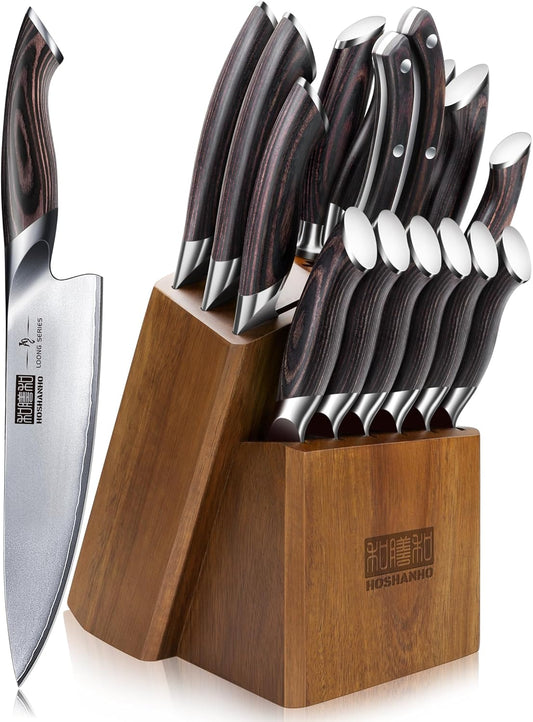 16PCS Knife Set, Ultra Sharp Japanese Kitchen Knife Set with Block | Japanese High Carbon Stainless Steel Cooking Knife set, Multipurpose Chef Knives Set with Sharpener, Ergonomic Handle, Gifts