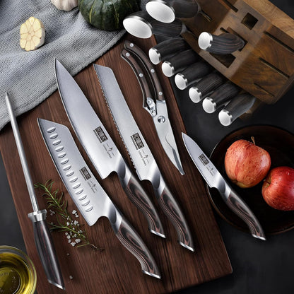 16PCS Knife Set, Ultra Sharp Japanese Kitchen Knife Set with Block | Japanese High Carbon Stainless Steel Cooking Knife set, Multipurpose Chef Knives Set with Sharpener, Ergonomic Handle, Gifts