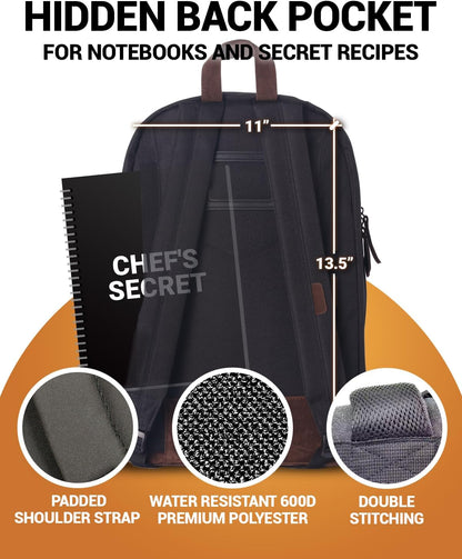 Chef Knife Backpack, Professional Knife Bag for Chefs and Culinary Students, Heritage Design, Reinforced Handles, YKK Zippers, Secure Knife Retention Panels, Durable Water-Resistant Fabric (Black)