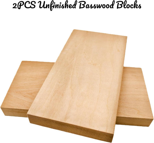 2PCS Unfinished Basswood Blocks for Crafts, Wood Craft Panels for Art, Engraving, Painting, DIY Projects, Chip Carving, Fretwork (7.87 x 3.93 x 0.78 in)