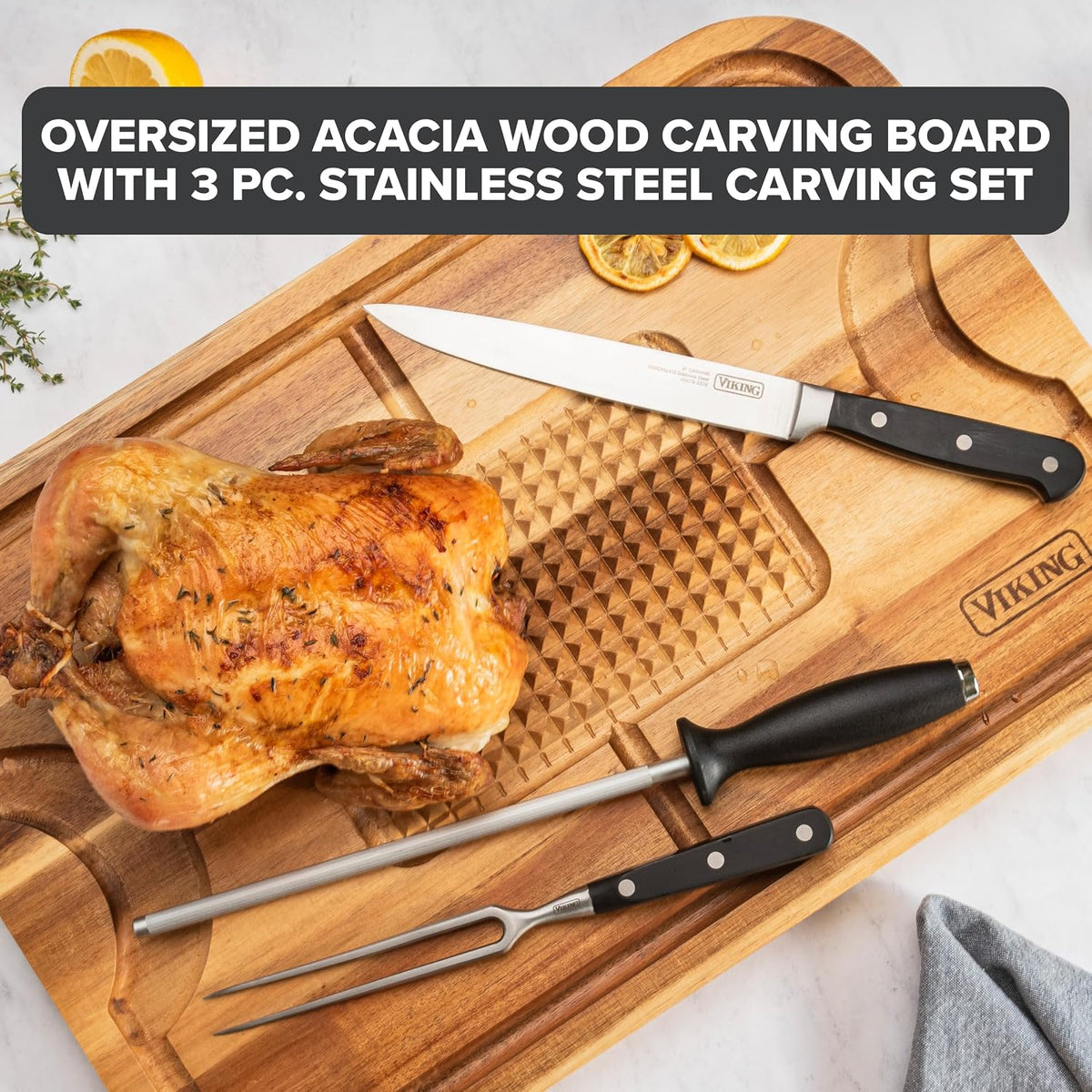 Cutting Board, Acacia Wood Kitchen Carving Board with Juice Groove, 18 x 12 x 0.75 Inch