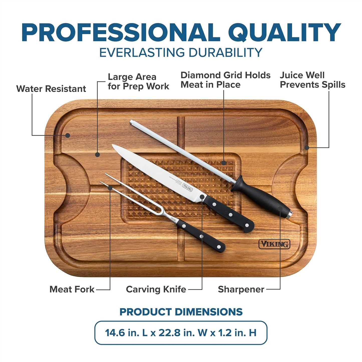 Cutting Board, Acacia Wood Kitchen Carving Board with Juice Groove, 18 x 12 x 0.75 Inch