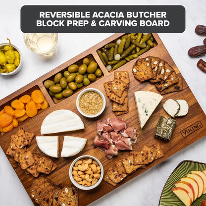 Cutting Board, Acacia Wood Kitchen Carving Board with Juice Groove, 18 x 12 x 0.75 Inch