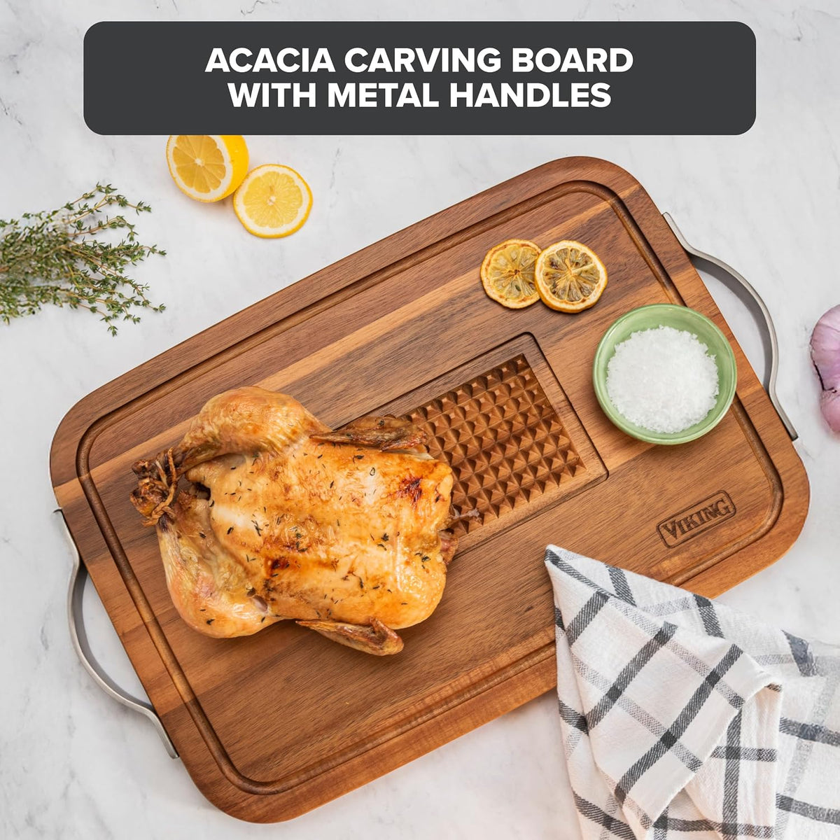 Cutting Board, Acacia Wood Kitchen Carving Board with Juice Groove, 18 x 12 x 0.75 Inch