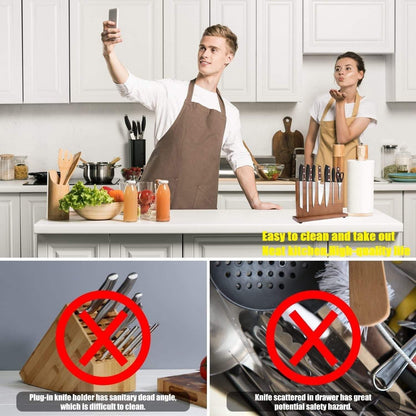 Magnetic Knife Block for Home Kitchen 12x10" Inches Large Capacity Double Sided Holder with Strong Magnets Acasia Wood for Knives Utensils Storage Rack Counter Top