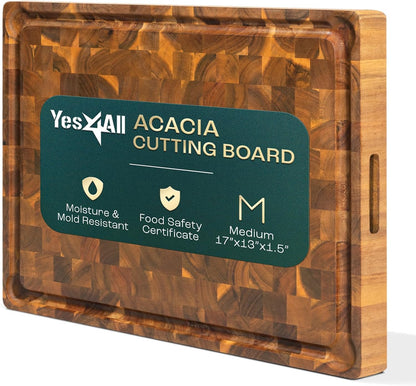 Large Teak Cutting Boards for Kitchen, 20"x15"x1.5" End Grain Butcher Block with Food-Friendly Surface, Durable Wood Chopping Board with Juice Grooves and Easy-Grip Handle for Home Prep