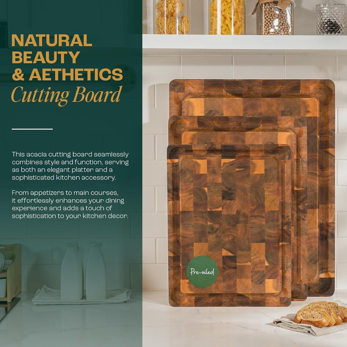 Large Teak Cutting Boards for Kitchen, 20"x15"x1.5" End Grain Butcher Block with Food-Friendly Surface, Durable Wood Chopping Board with Juice Grooves and Easy-Grip Handle for Home Prep