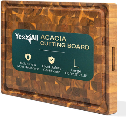 Large Teak Cutting Boards for Kitchen, 20"x15"x1.5" End Grain Butcher Block with Food-Friendly Surface, Durable Wood Chopping Board with Juice Grooves and Easy-Grip Handle for Home Prep