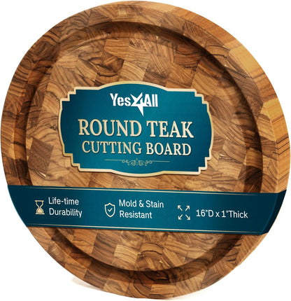 Large Teak Cutting Boards for Kitchen, 20"x15"x1.5" End Grain Butcher Block with Food-Friendly Surface, Durable Wood Chopping Board with Juice Grooves and Easy-Grip Handle for Home Prep