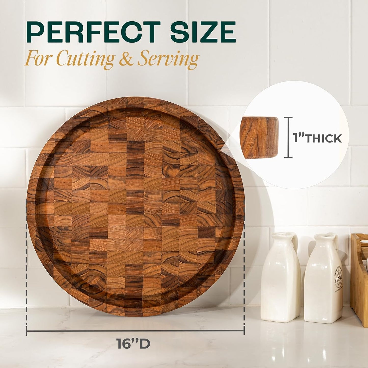 Large Teak Cutting Boards for Kitchen, 20"x15"x1.5" End Grain Butcher Block with Food-Friendly Surface, Durable Wood Chopping Board with Juice Grooves and Easy-Grip Handle for Home Prep
