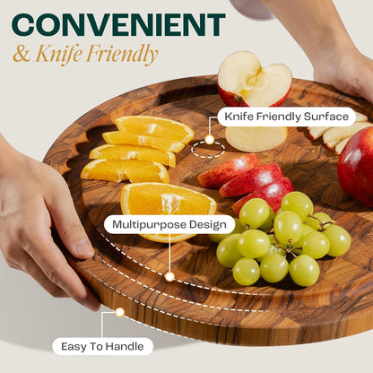 Large Teak Cutting Boards for Kitchen, 20"x15"x1.5" End Grain Butcher Block with Food-Friendly Surface, Durable Wood Chopping Board with Juice Grooves and Easy-Grip Handle for Home Prep