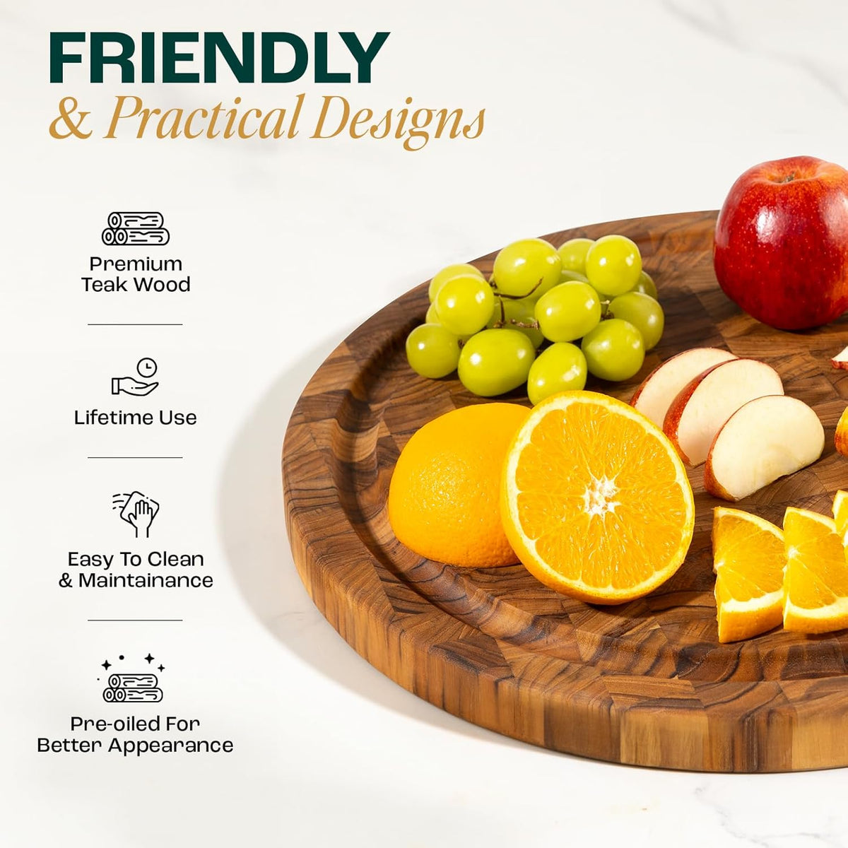 Large Teak Cutting Boards for Kitchen, 20"x15"x1.5" End Grain Butcher Block with Food-Friendly Surface, Durable Wood Chopping Board with Juice Grooves and Easy-Grip Handle for Home Prep