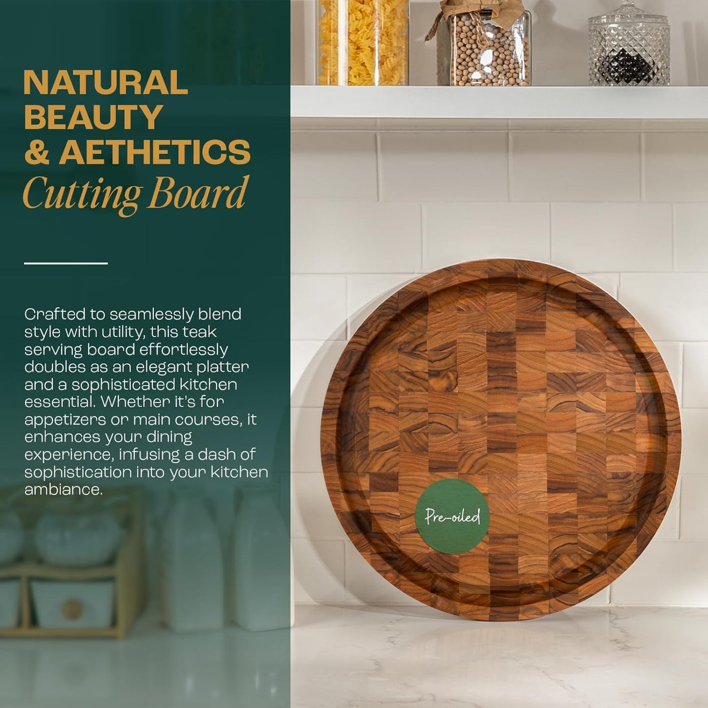 Large Teak Cutting Boards for Kitchen, 20"x15"x1.5" End Grain Butcher Block with Food-Friendly Surface, Durable Wood Chopping Board with Juice Grooves and Easy-Grip Handle for Home Prep