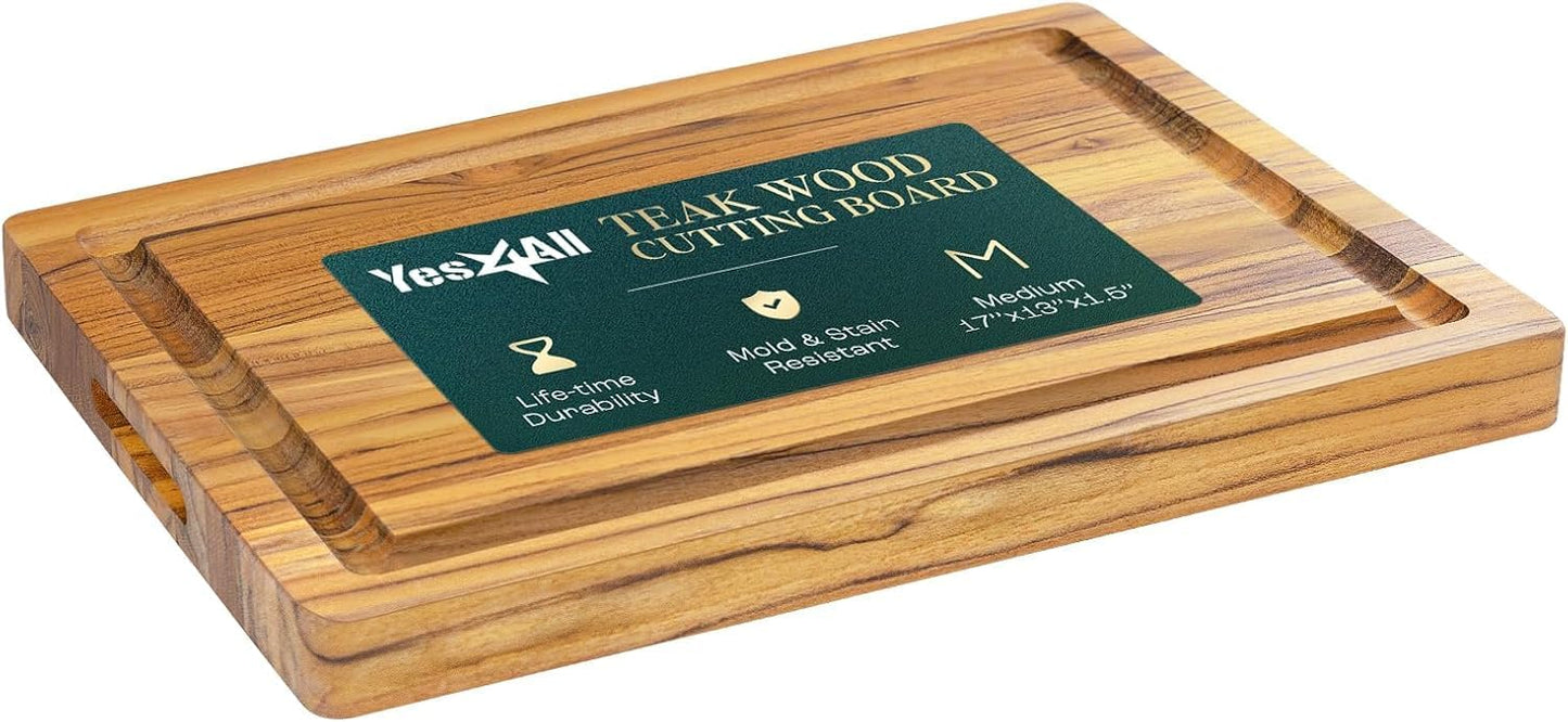 Large Teak Cutting Boards for Kitchen, 20"x15"x1.5" End Grain Butcher Block with Food-Friendly Surface, Durable Wood Chopping Board with Juice Grooves and Easy-Grip Handle for Home Prep