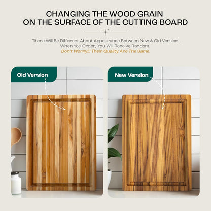 Large Teak Cutting Boards for Kitchen, 20"x15"x1.5" End Grain Butcher Block with Food-Friendly Surface, Durable Wood Chopping Board with Juice Grooves and Easy-Grip Handle for Home Prep