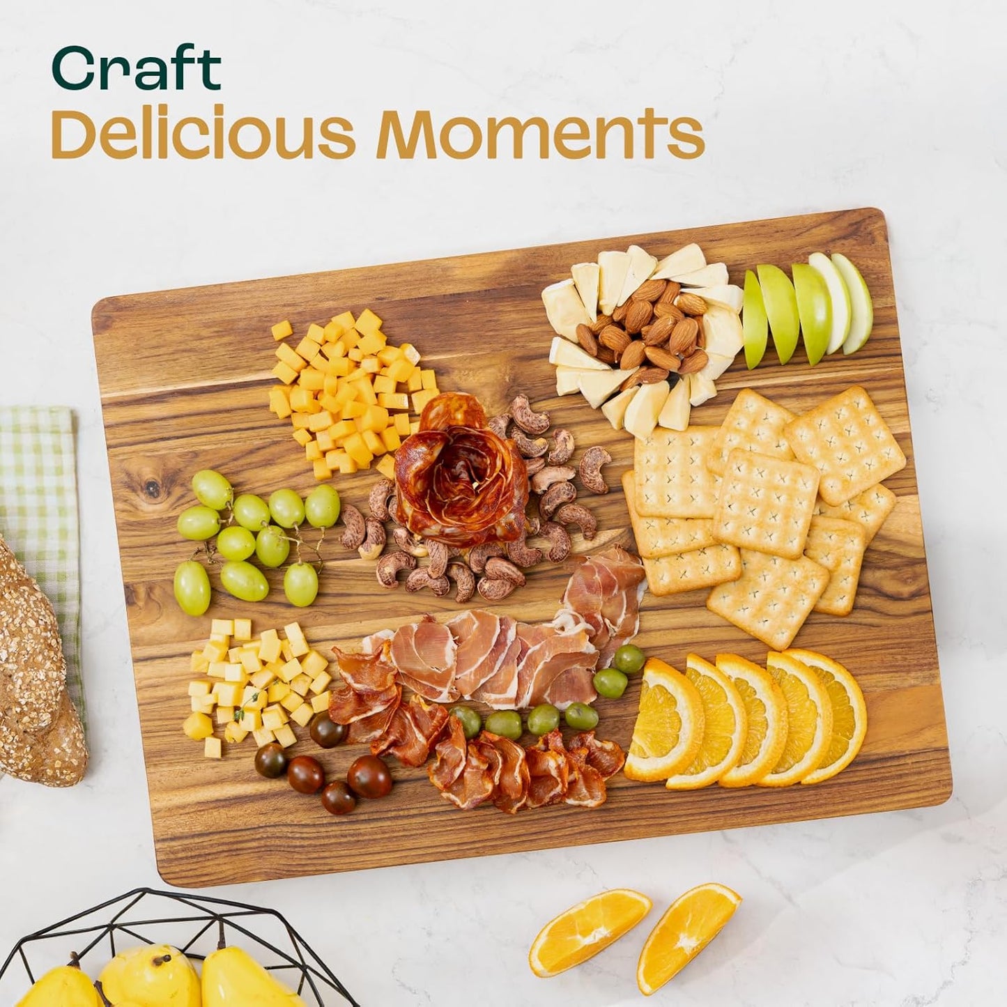 Large Teak Cutting Boards for Kitchen, 20"x15"x1.5" End Grain Butcher Block with Food-Friendly Surface, Durable Wood Chopping Board with Juice Grooves and Easy-Grip Handle for Home Prep