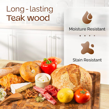 Large Teak Cutting Boards for Kitchen, 20"x15"x1.5" End Grain Butcher Block with Food-Friendly Surface, Durable Wood Chopping Board with Juice Grooves and Easy-Grip Handle for Home Prep
