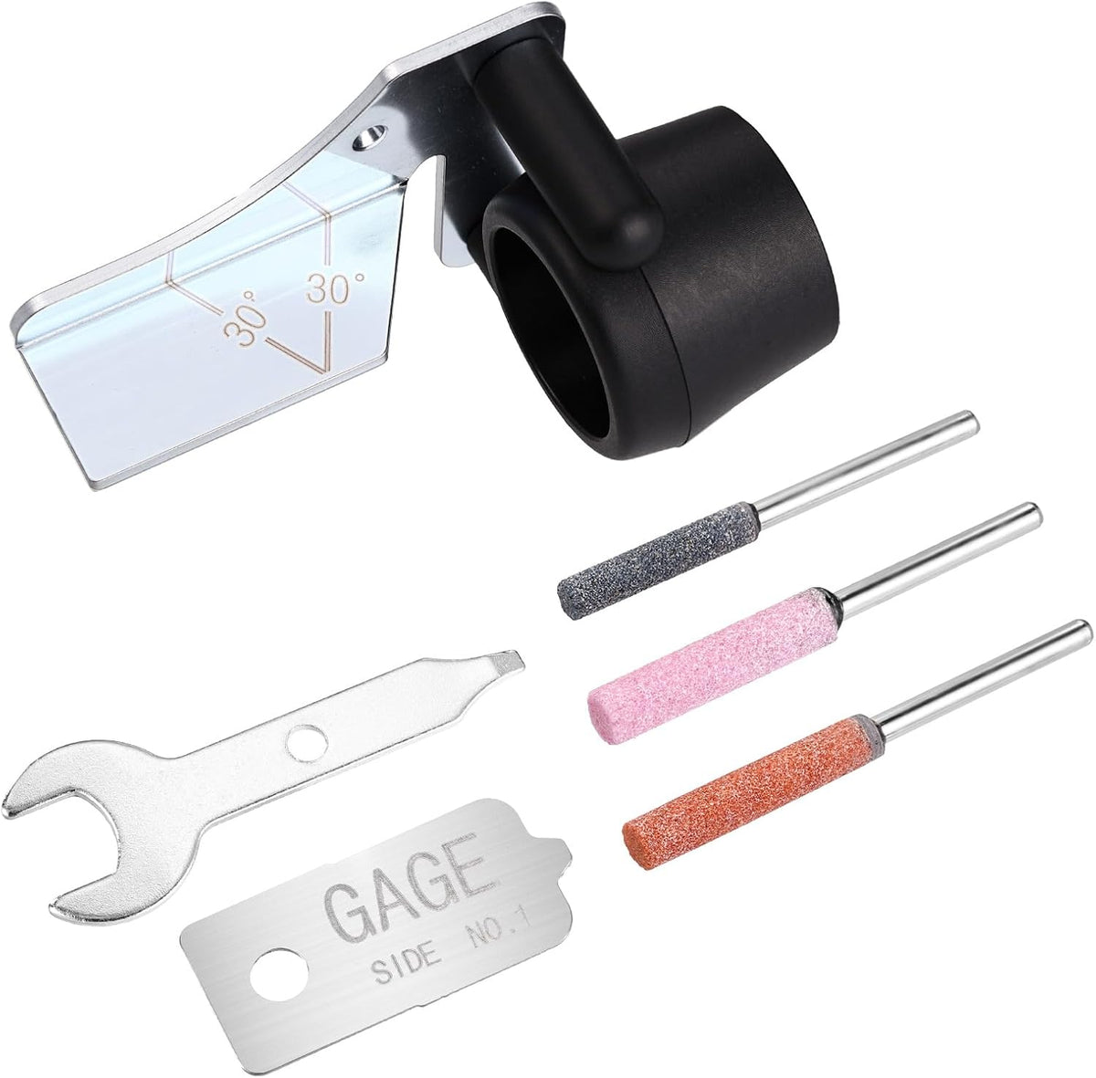 1453 Chainsaw Sharpening Attachment Kit for Dremel, Chain Saw Sharpener Accessory Rotary Tool Attachment Set with Sharpening Stones & Angle Guide for Outdoor Gardening Tools
