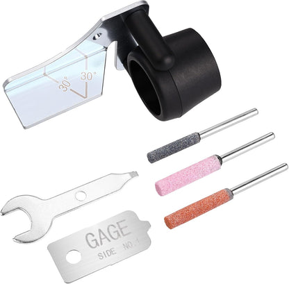 1453 Chainsaw Sharpening Attachment Kit for Dremel, Chain Saw Sharpener Accessory Rotary Tool Attachment Set with Sharpening Stones & Angle Guide for Outdoor Gardening Tools