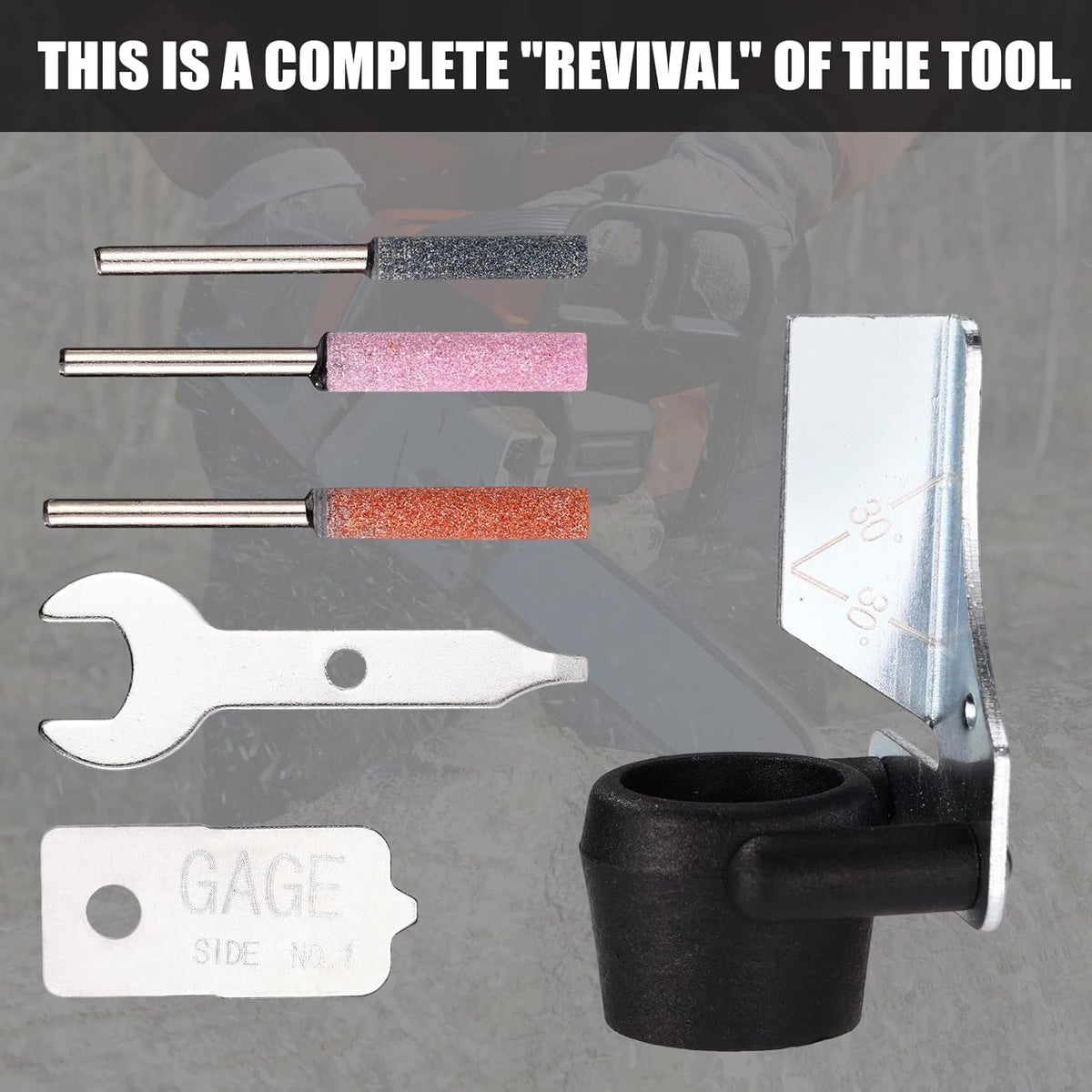 1453 Chainsaw Sharpening Attachment Kit for Dremel, Chain Saw Sharpener Accessory Rotary Tool Attachment Set with Sharpening Stones & Angle Guide for Outdoor Gardening Tools