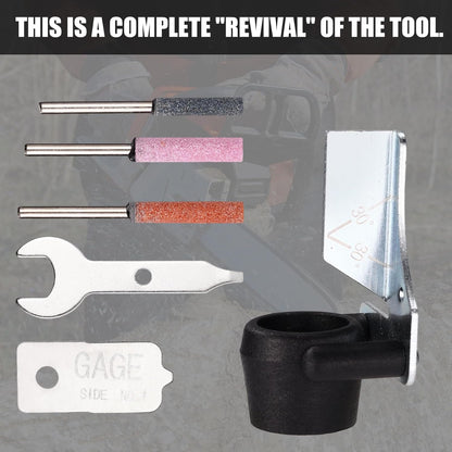 1453 Chainsaw Sharpening Attachment Kit for Dremel, Chain Saw Sharpener Accessory Rotary Tool Attachment Set with Sharpening Stones & Angle Guide for Outdoor Gardening Tools