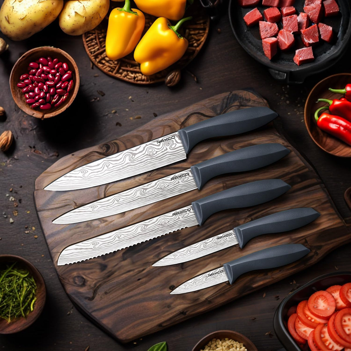 Knife Set,10-Piece Stainless Steel Kitchen Knife Set with Block,Black | Compact Small Countertop Holder,Pro-Sharpened Stainless Steel Chef Knives, Space Saving Knife Set for RV & Apartment