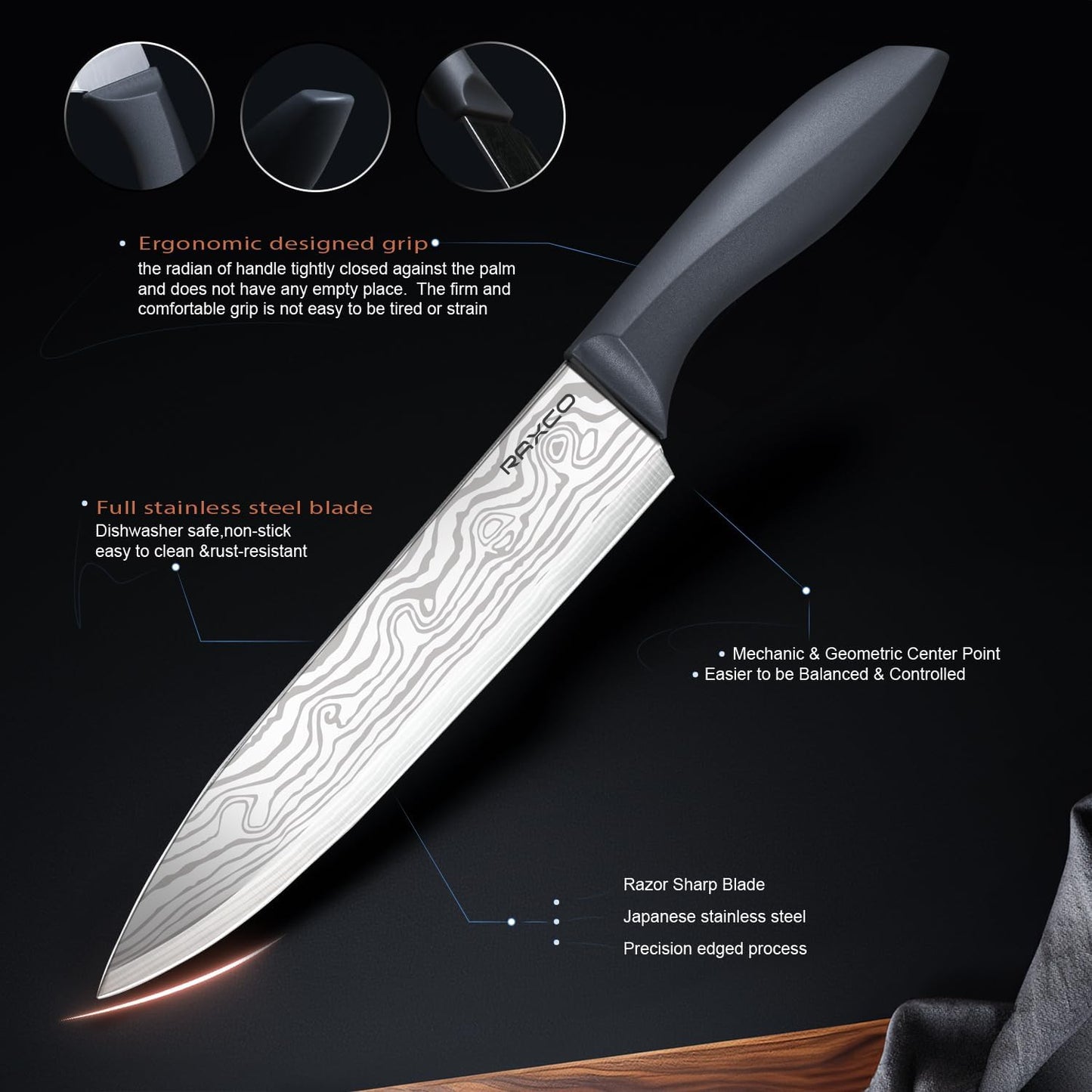 Knife Set,10-Piece Stainless Steel Kitchen Knife Set with Block,Black | Compact Small Countertop Holder,Pro-Sharpened Stainless Steel Chef Knives, Space Saving Knife Set for RV & Apartment