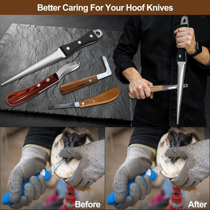 Hoof Knife Sharpener, 10 Inch Farrier Tool Honing Rod for Hoof Knives | Solid Wood Handle, Horse Hoof Care, Farrier Supplies, Barn Stable Ranch, Curved Blade Sharpening, Farm Knife Maintenance