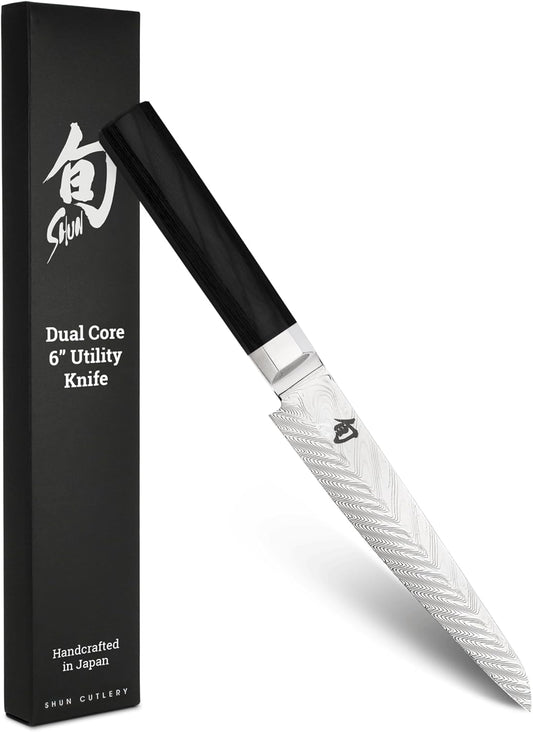 Dual Core 6" Utility/Butchery Knife, Handcrafted Japanese Kitchen Knife, VG10 and VG2 Damascus Steel Blade, Pakkawood Handle, Precision and Sharpness for Professional and Home Chefs