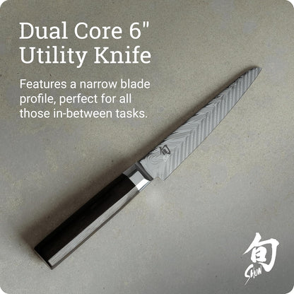 Dual Core 6" Utility/Butchery Knife, Handcrafted Japanese Kitchen Knife, VG10 and VG2 Damascus Steel Blade, Pakkawood Handle, Precision and Sharpness for Professional and Home Chefs